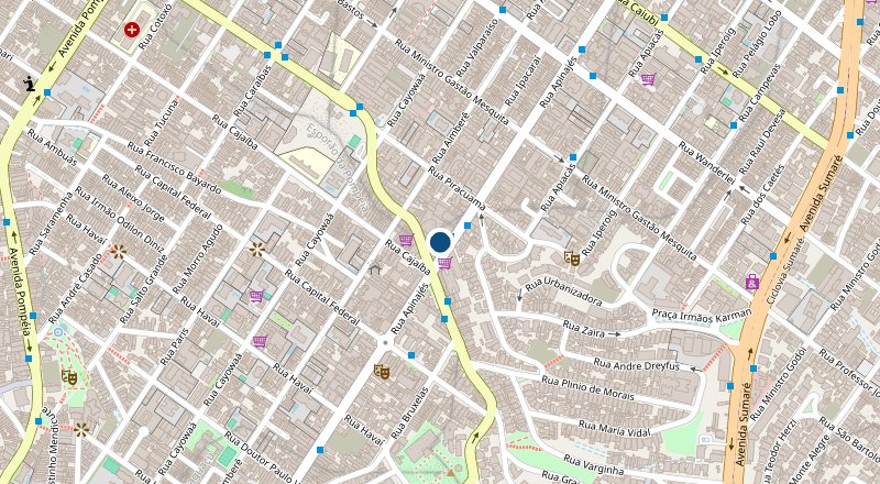 Mapa da localização da Alinfo — Rua Apinajés, 1100, Perdizes, São Paulo